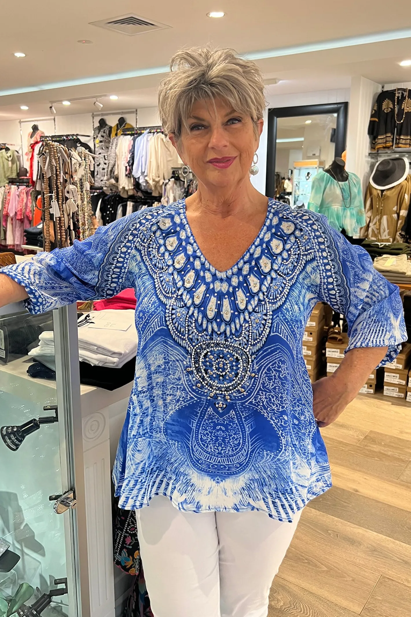Fashion Spectrum Amalfi Blue Gypsy Top - FS16 Outlet