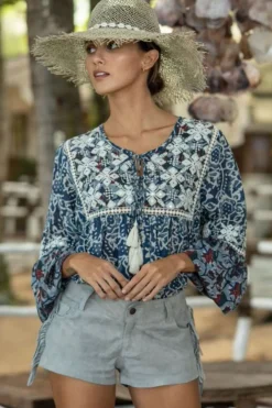 Miss June Aster Blouse - Blue - M22 Sale