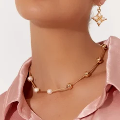 Adorne Ball Pearl Half/Half Short Necklace - Cream/Gold - AD10 Best