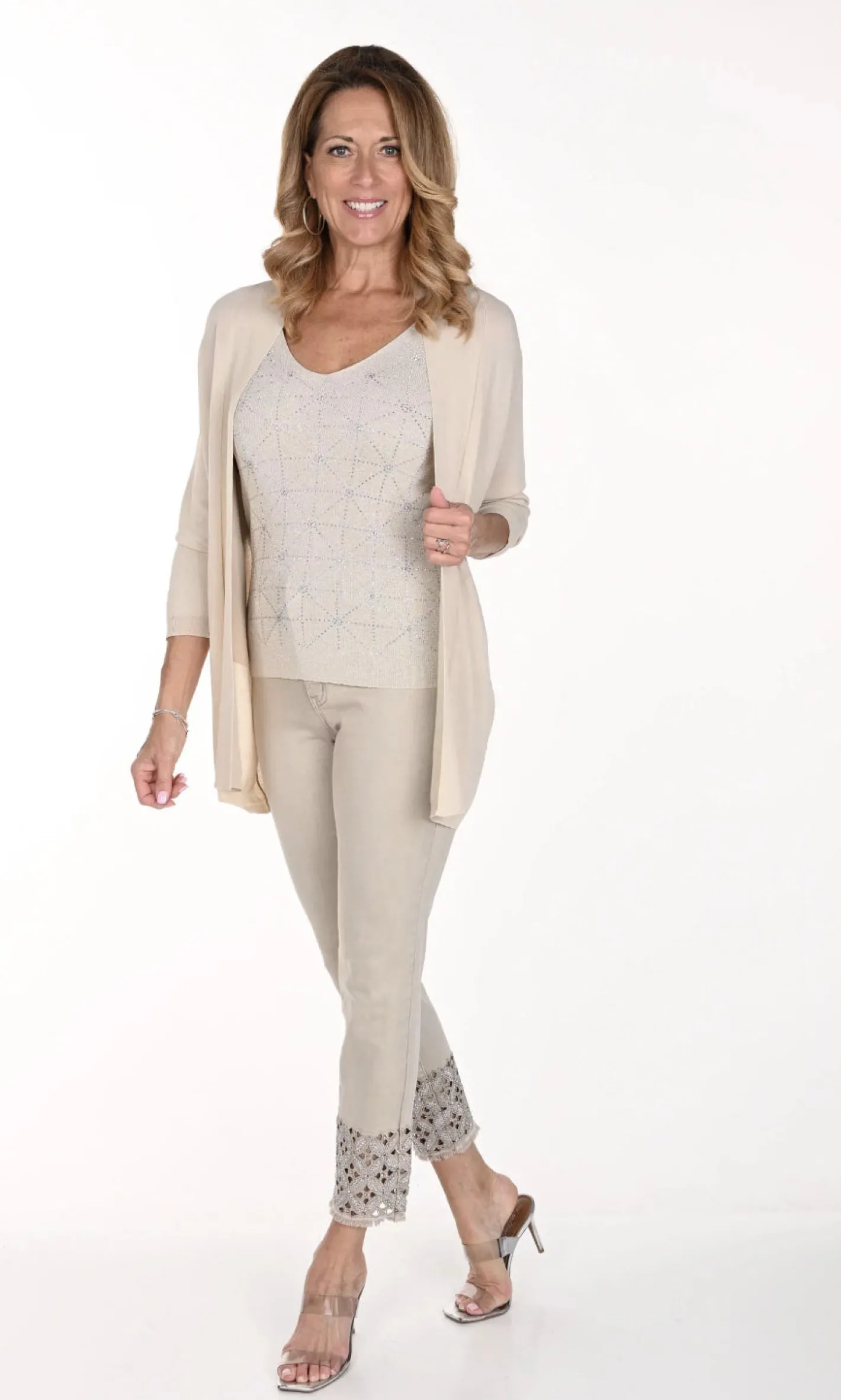 Frank Lyman Beige Ankle Detail Jeans - FL277 Discount