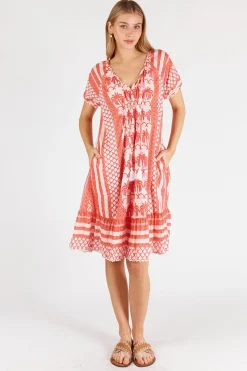 Lula Life Blakely Shirred Dress - Melon - LL45 Discount