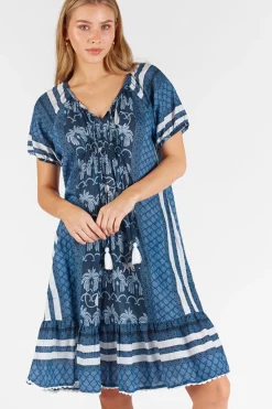 Lula Life Blakely Shirred Dress - Navy - LL45 Best