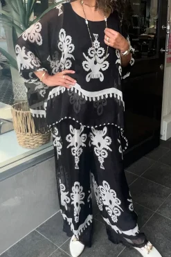 Cindy G Blossom Print Pants - Black/White - CG37 New