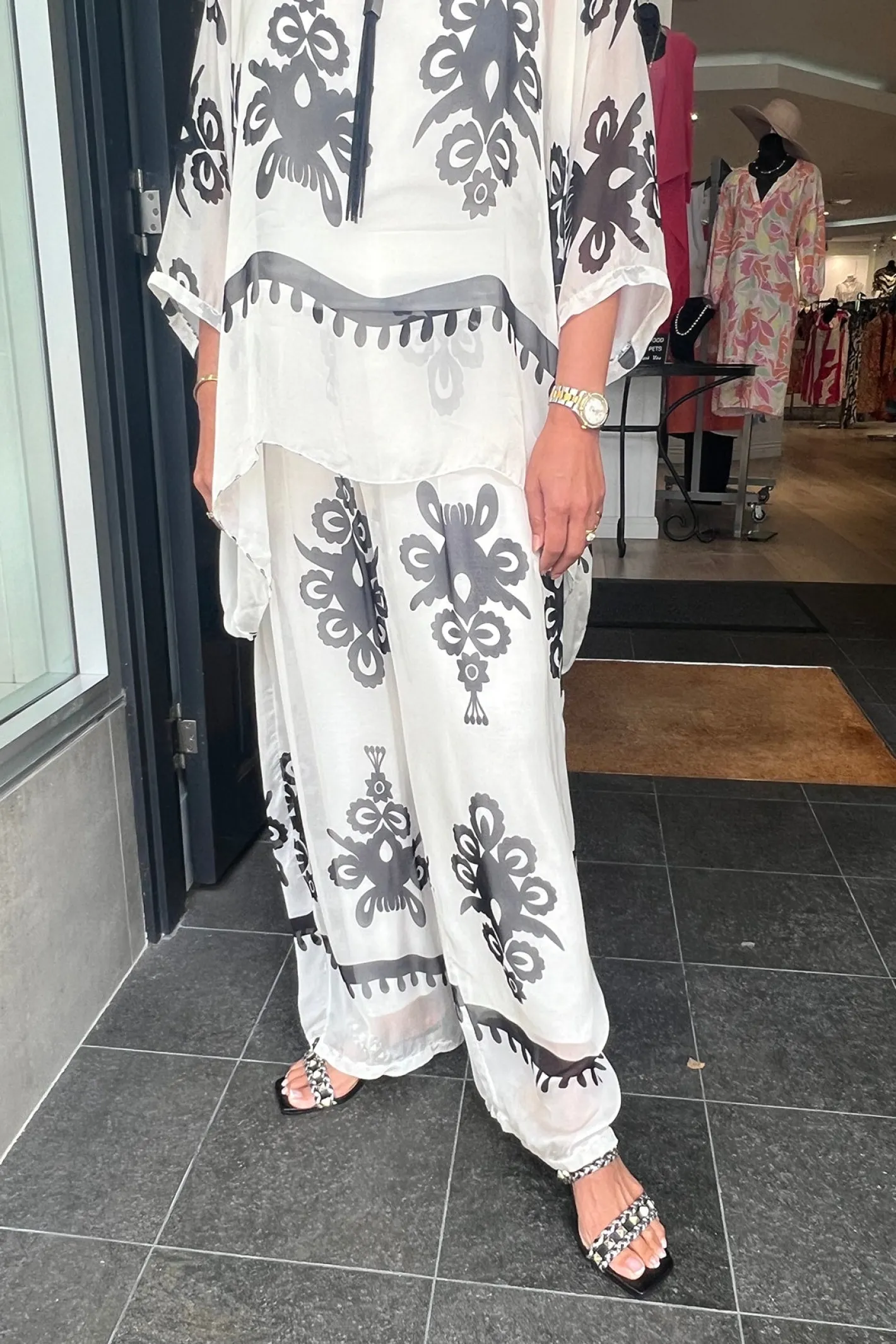 Cindy G Blossom Print Pants - White/Black - CG37