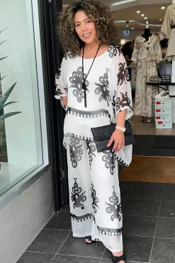 Cindy G Blossom Print Top - White/Black - CG35 Sale