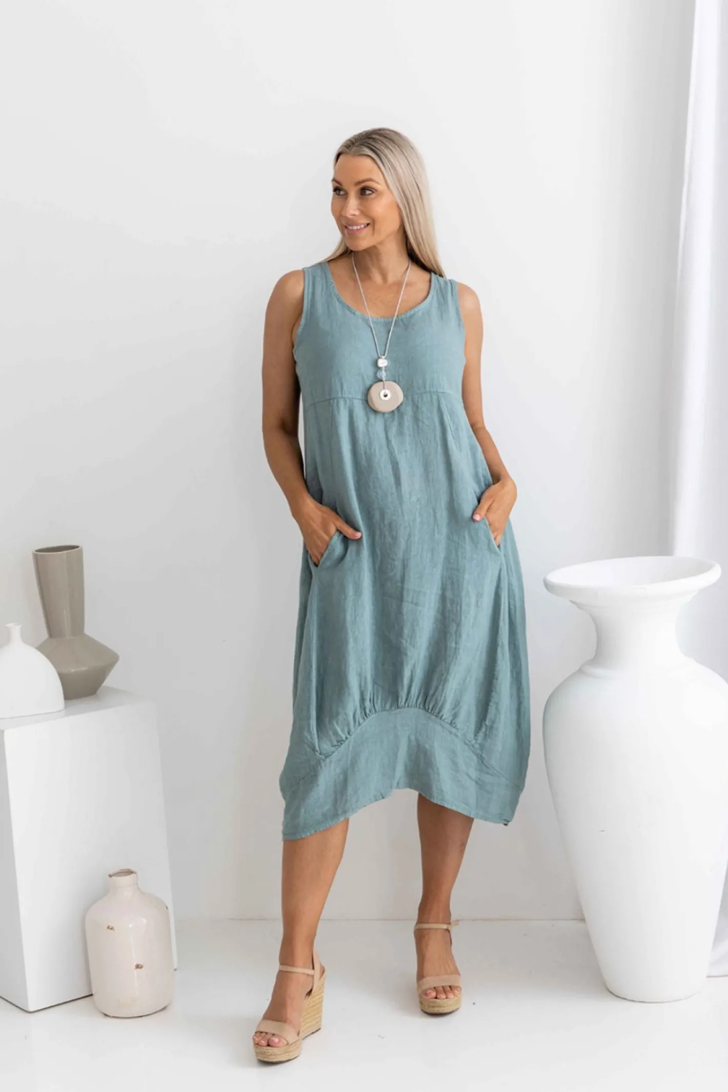 The Italian Cartel Camilla Linen Dress - Blue - IC46 Hot