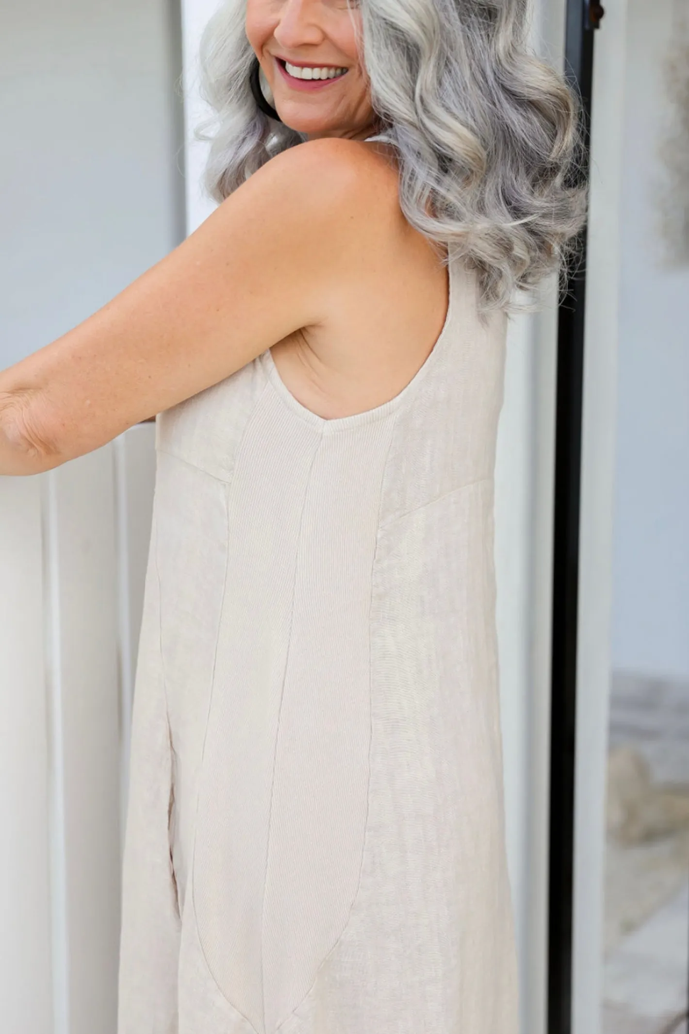 The Italian Cartel Camilla Linen Dress - Sand - IC46 New