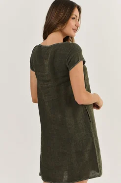 Naturals By O & J Cap Sleeve Linen Dress - Licorice - OJ3 Discount