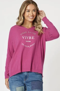 Threadz Cest La Vie Sweat - Fuchsia - TZ21 Discount