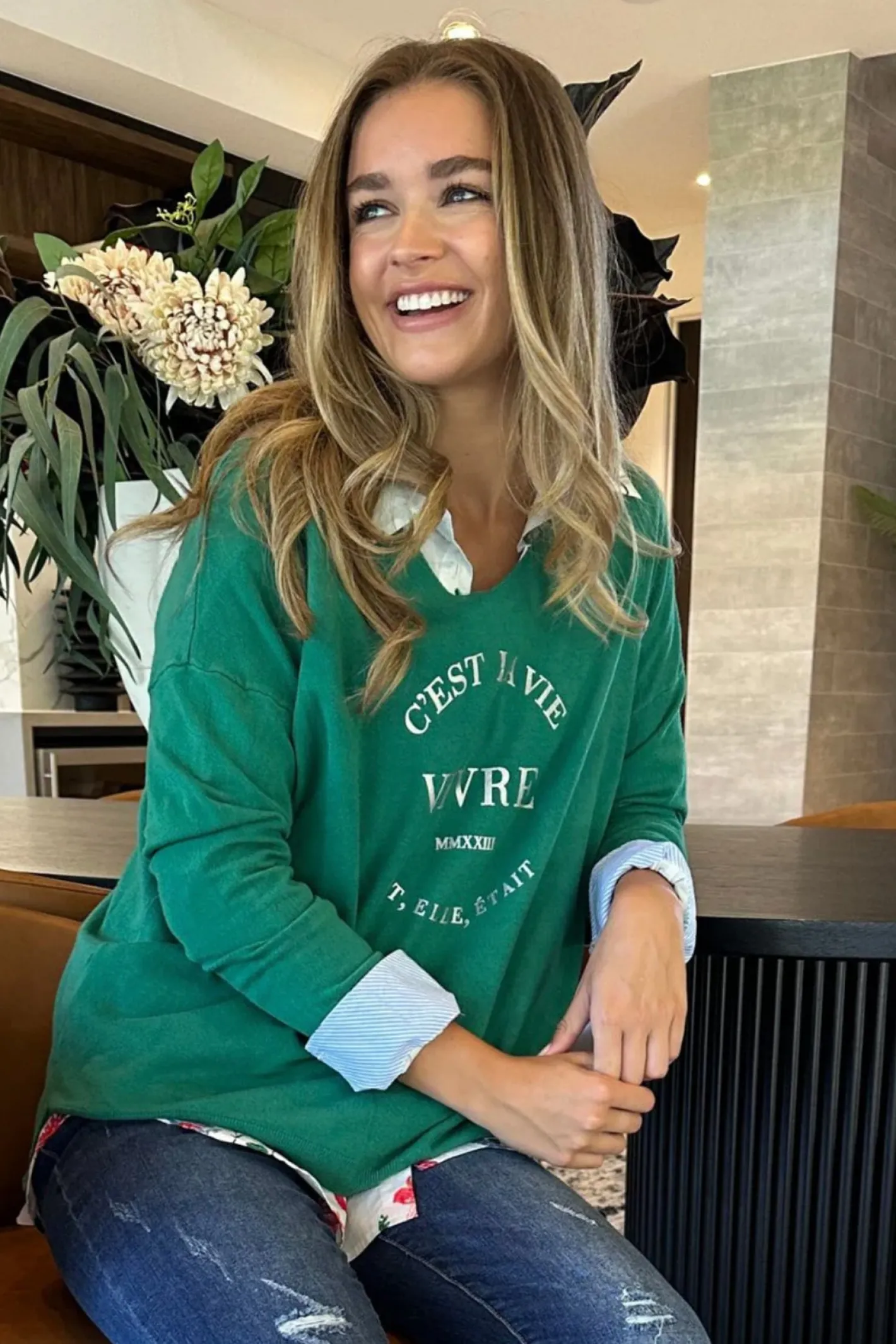 Threadz Cest La Vie Sweat - Ivy - TZ21 Sale