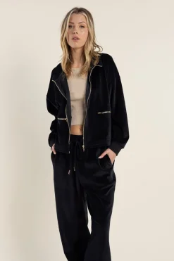 Two-T's Claire Cropped Velour Jacket - Black - TT36 Discount