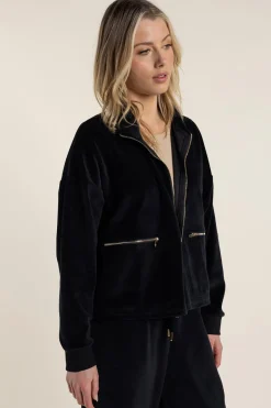Two-T's Claire Cropped Velour Jacket - Black - TT36 Discount