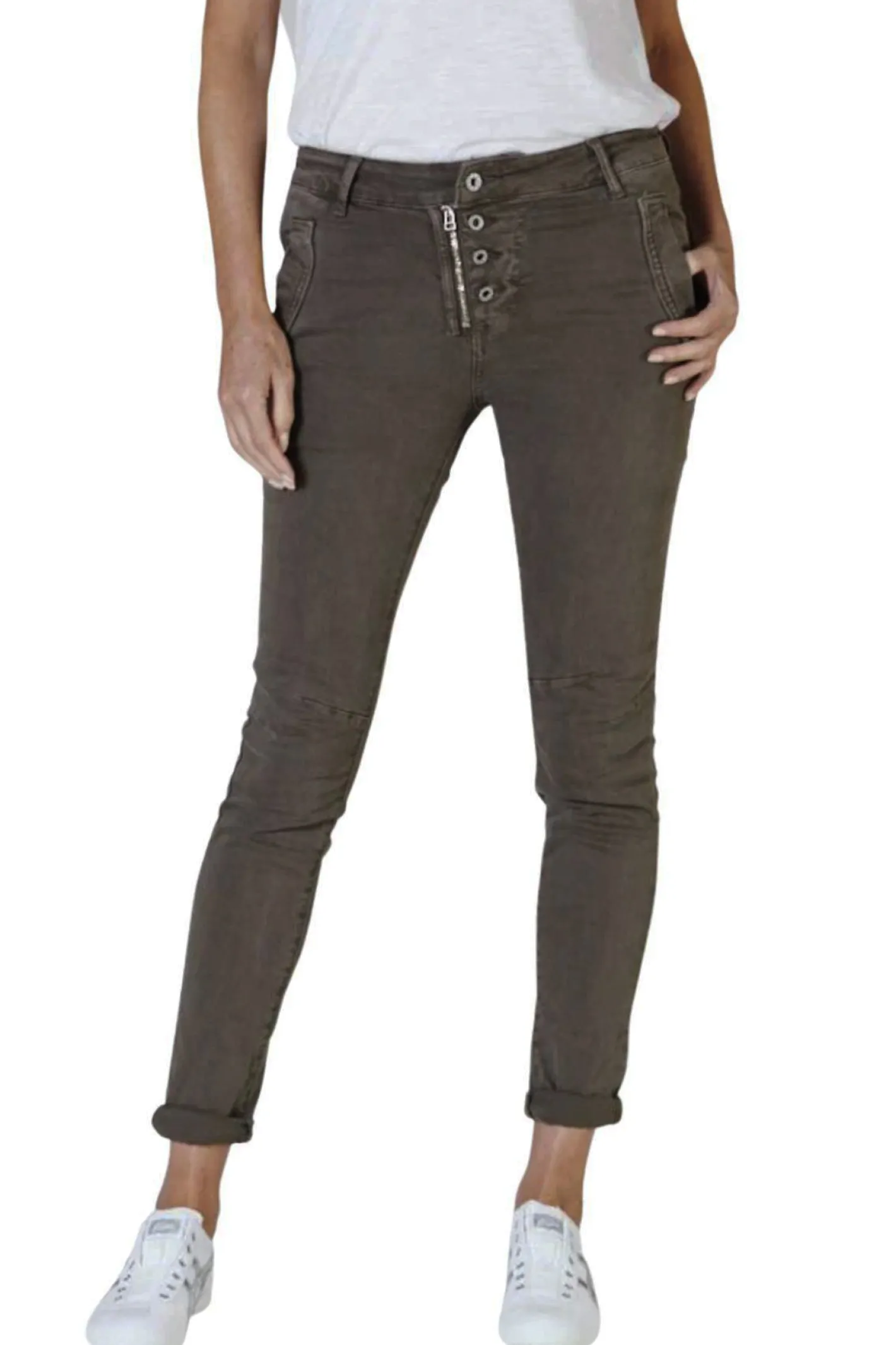 Italian Star Classic Button Jeans - Chocolate - IS10 Outlet