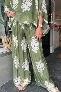 Cindy G Clover Print Pants - Khaki/Cream - CG38 Outlet