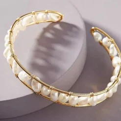 GxG Collective Deborah Freshwater Pearl Bangle - Gold Online