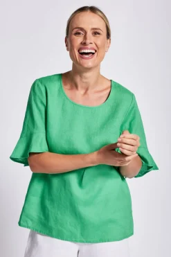 See Saw Flutter Sleeve Linen Top - Emerald - SS11 Best