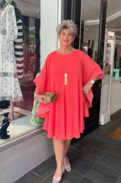 Frank Lyman Freda Woven Dress - Fiesta Coral -FL33 New
