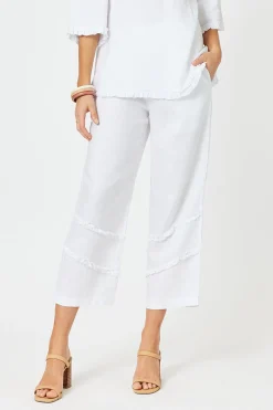 Hammock & Vine Fringed Linen Pant - White - HV19
