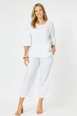Hammock & Vine Fringed Linen Top - White - HV13 Sale