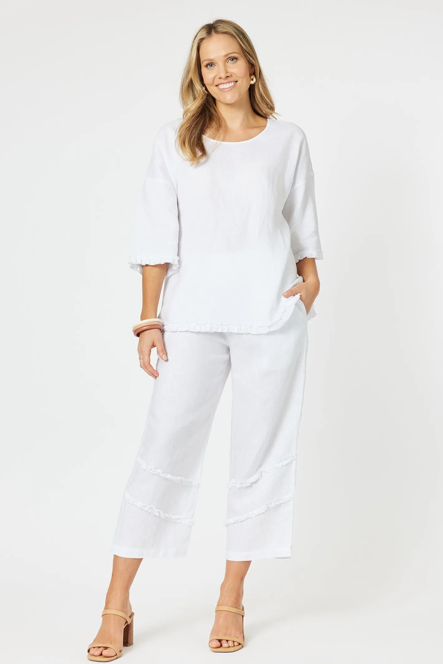 Hammock & Vine Fringed Linen Top - White - HV13 Sale