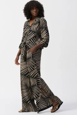 Joseph Ribkoff Gauze Tropical Print Top - Black - JR55
