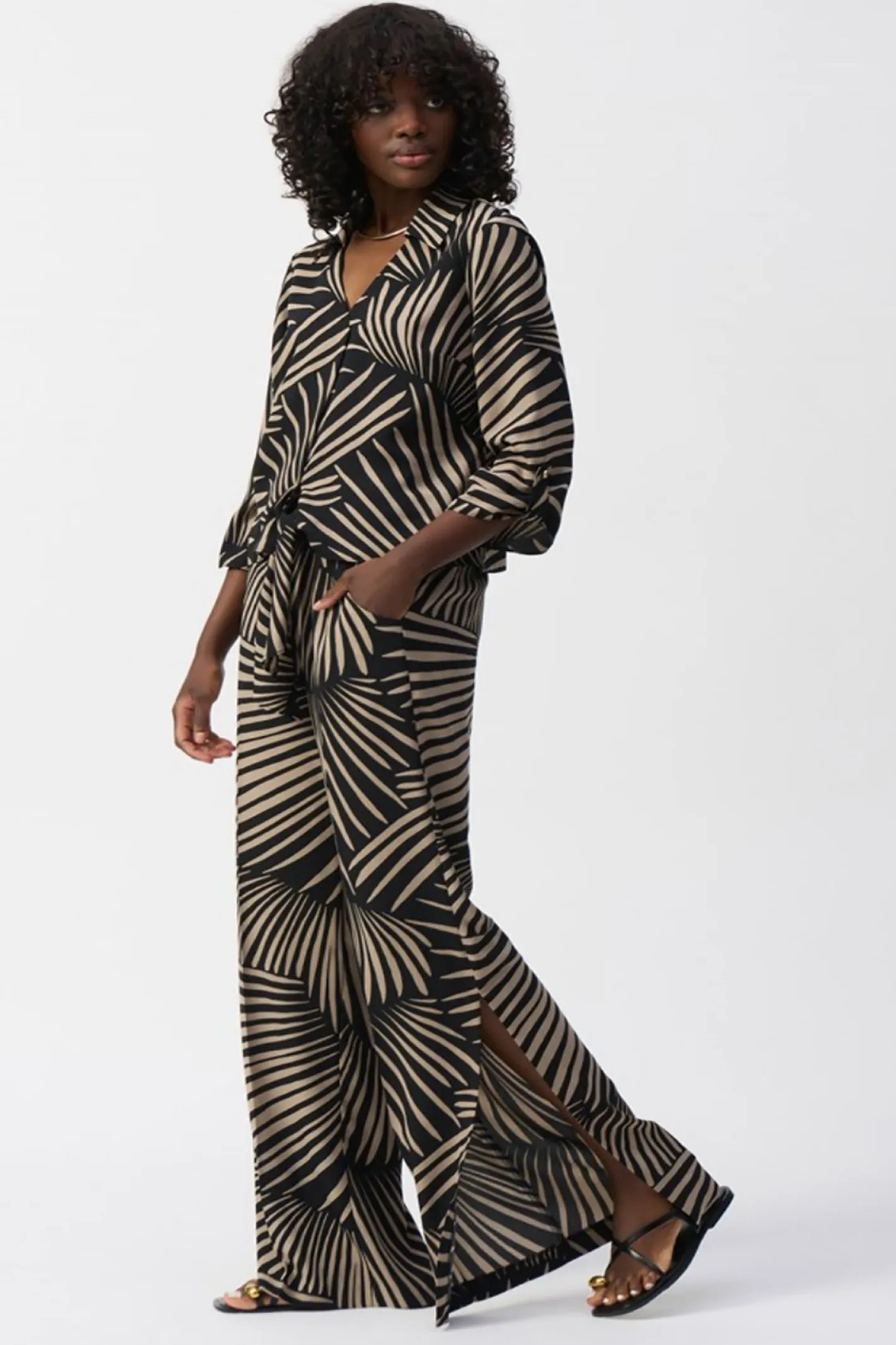 Joseph Ribkoff Gauze Tropical Print Top - Black - JR55