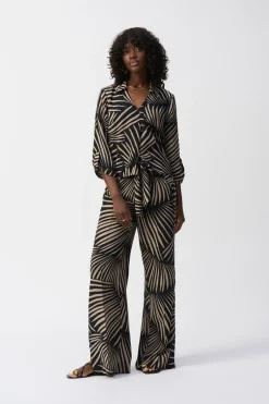 Joseph Ribkoff Gauze Tropical Print Wide Leg Pant - Black - JR56 Outlet
