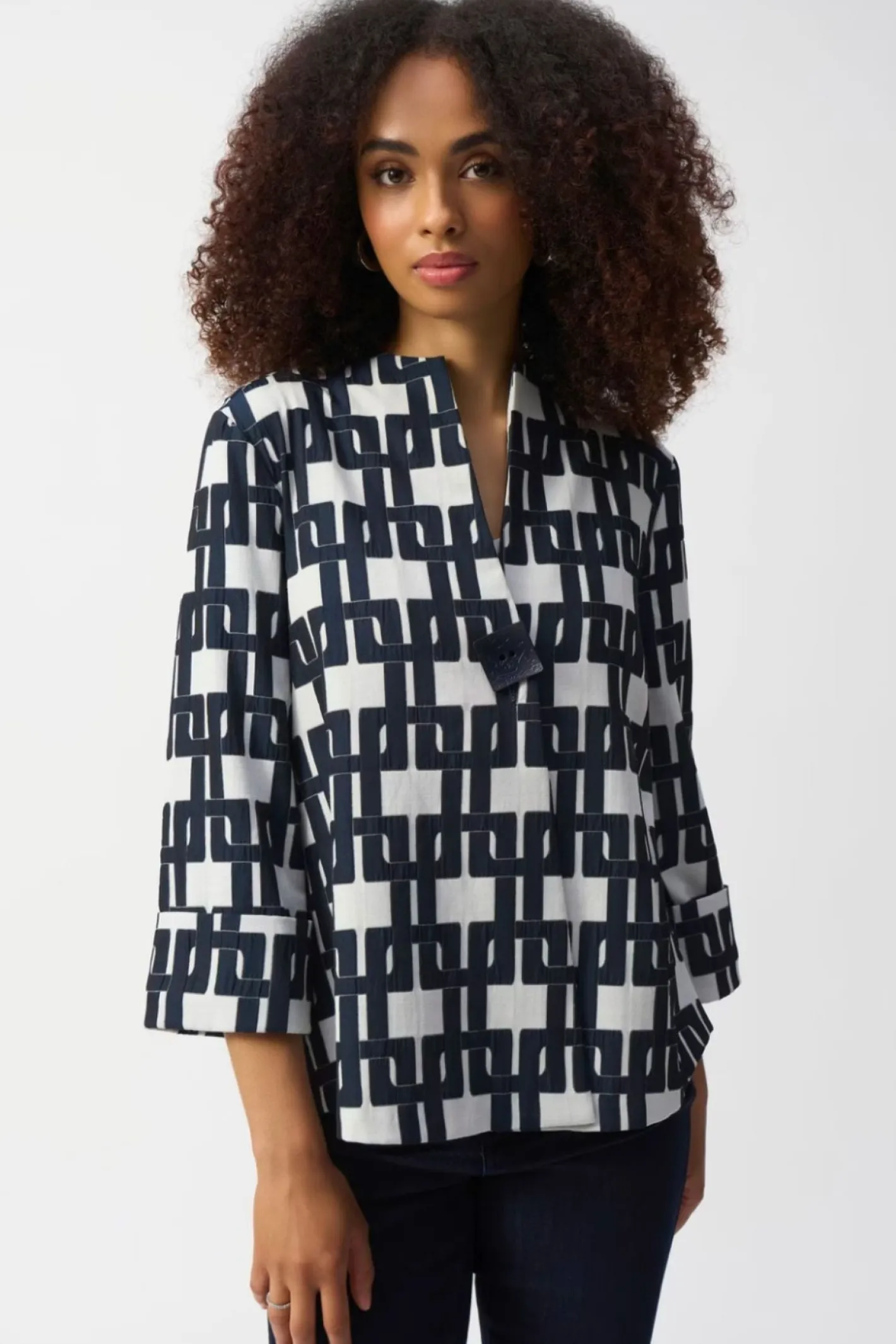 Joseph Ribkoff Geometric Trapeze Jacket - Off White/Navy - JR37 Outlet