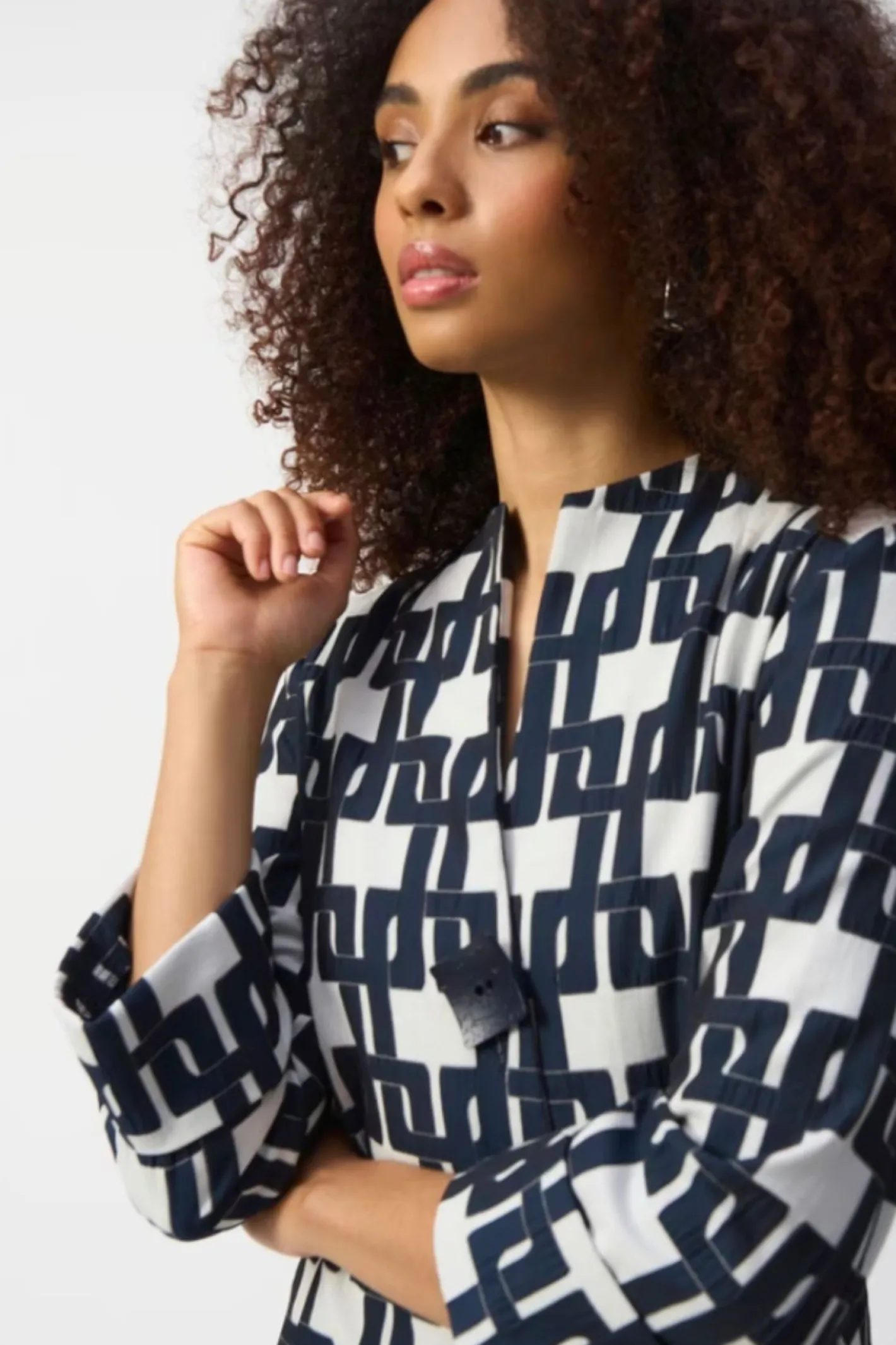 Joseph Ribkoff Geometric Trapeze Jacket - Off White/Navy - JR37 Outlet