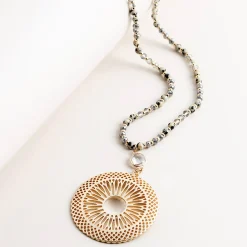 Spice Up Grey Beaded Chain & Gold Disc - SM6