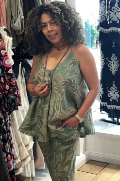 Cindy G Holly Print Shoe-String Top - Green - CG41