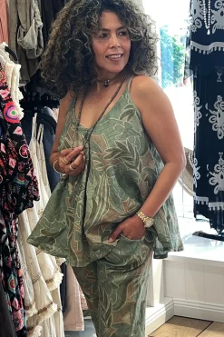 Cindy G Holly Print Shoe-String Top - Green - CG41
