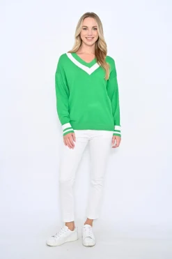 Cali & Co Jayla V-Neck Jumper - Green Apple - CC4 Sale