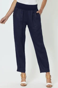 Gordon smith Jersey Waist Linen Pants - Navy - GS3 Online