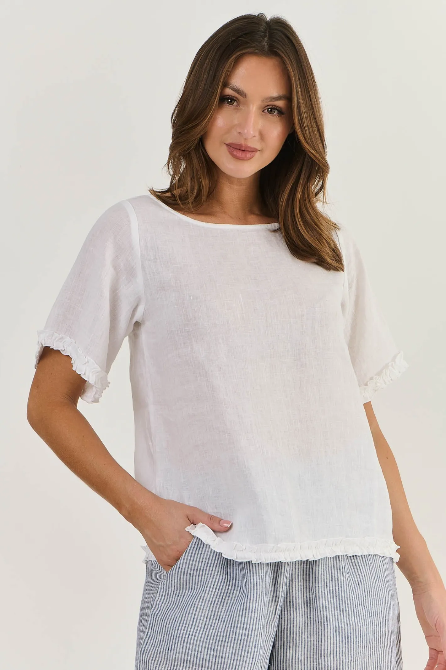 Naturals By O & J Kia Linen Top - White - OJ16