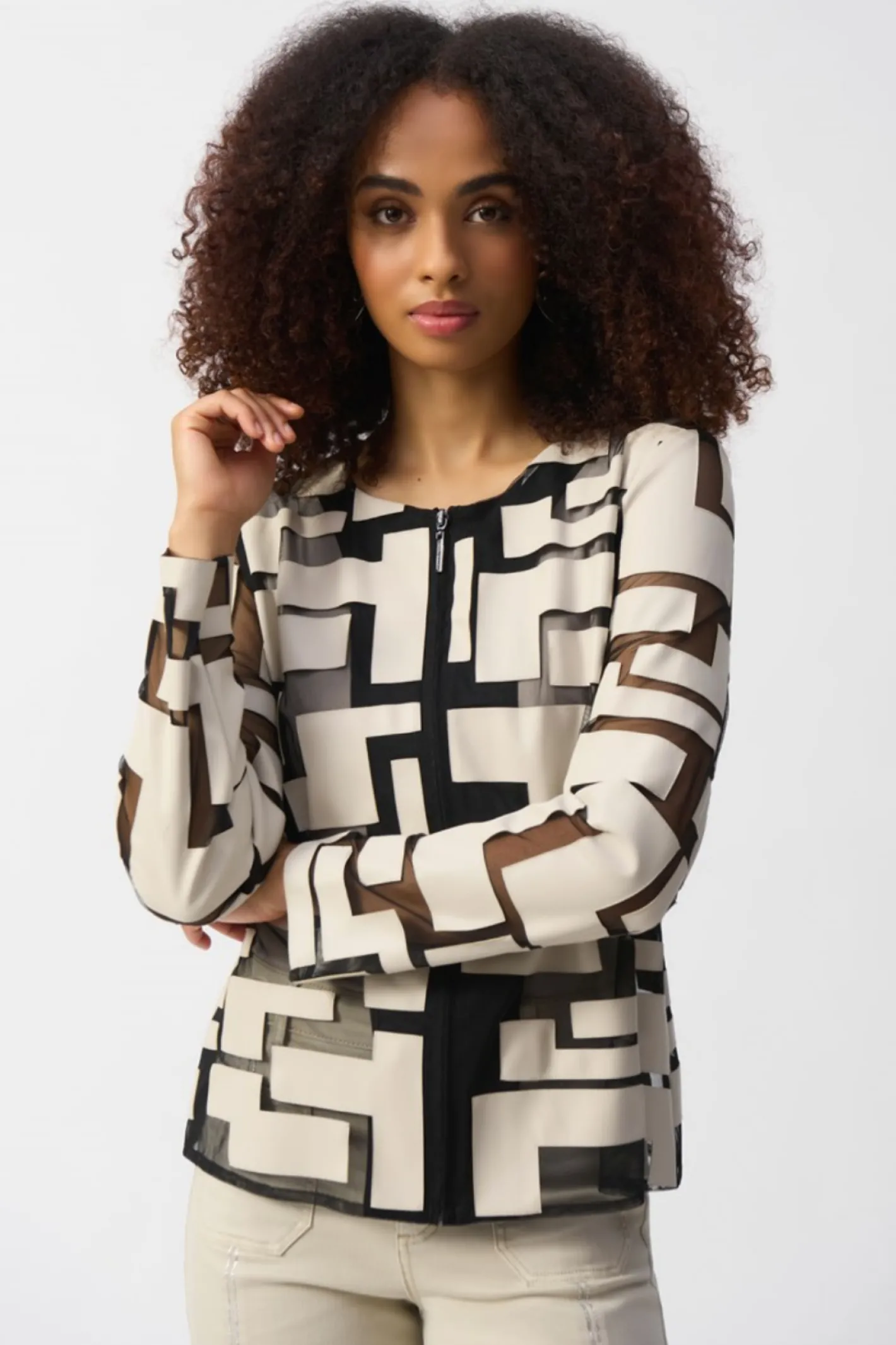 Joseph Ribkoff Leatherette Mesh Jacket - Moonstone - JR50 New