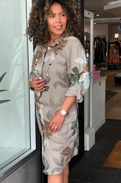 Cindy G Lily Leaf Print Shirt Dress - Natural - CG39