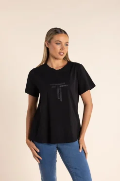 Two-T's Logo Sequin Crew Tee - Black - TT53 Clearance
