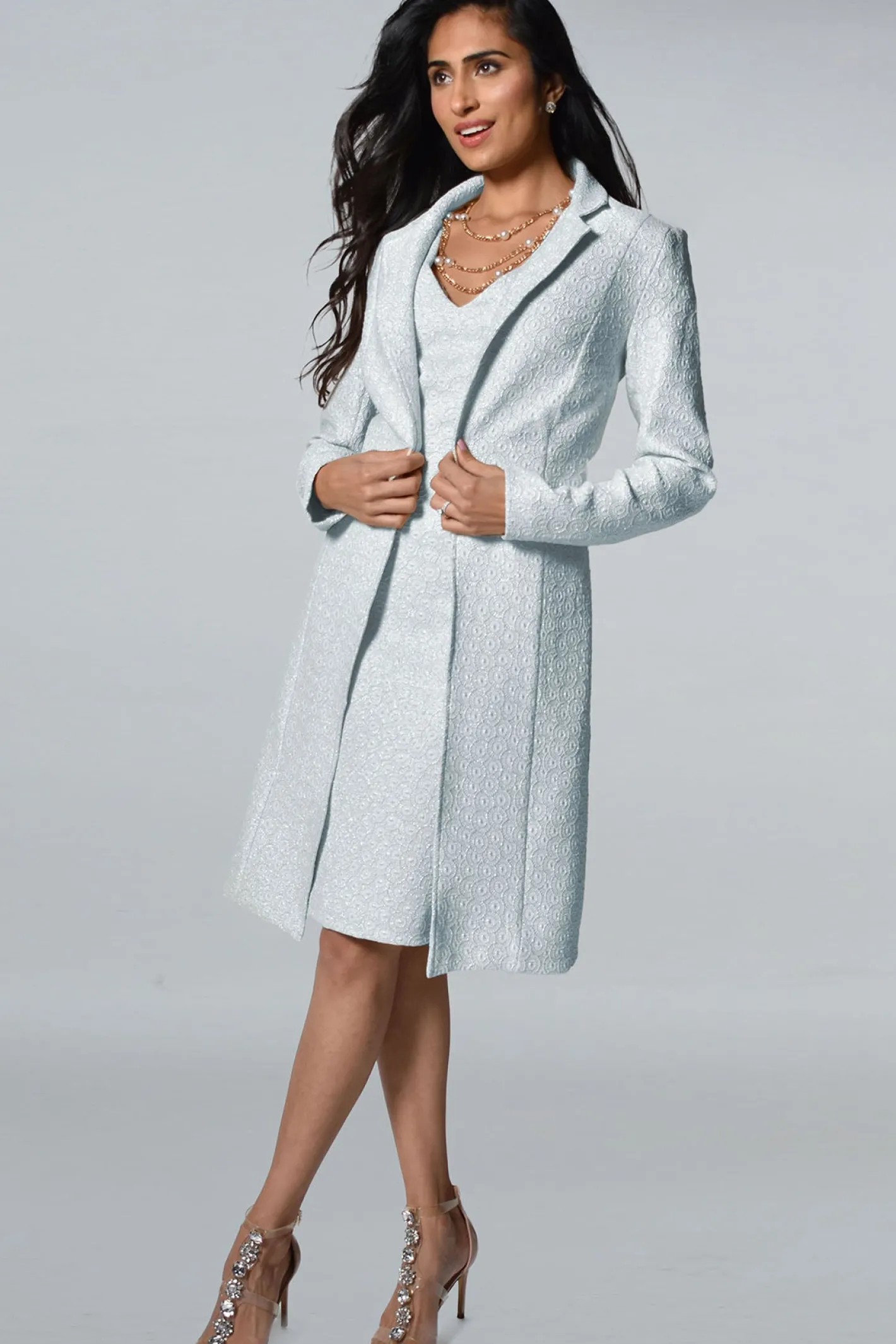 Frank Lyman Metallic Knit Cocktail Set - Blue - FL92 Hot