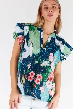 Lula Life Mitzuki Ruffle Top - Navy - LL41 Hot