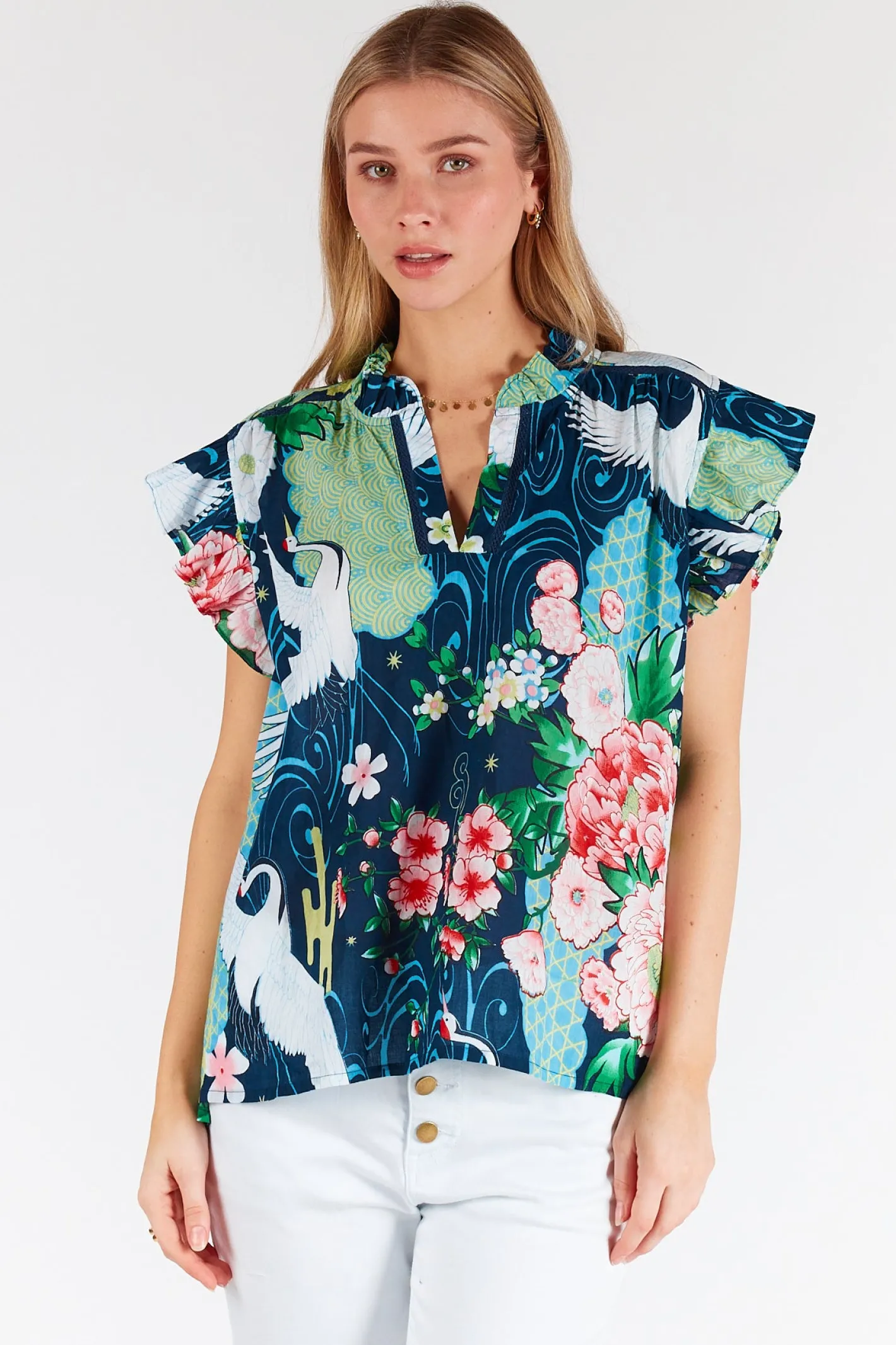 Lula Life Mitzuki Ruffle Top - Navy - LL41 Hot