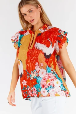 Lula Life Mitzuki Ruffle Top - Red - LL41 Clearance