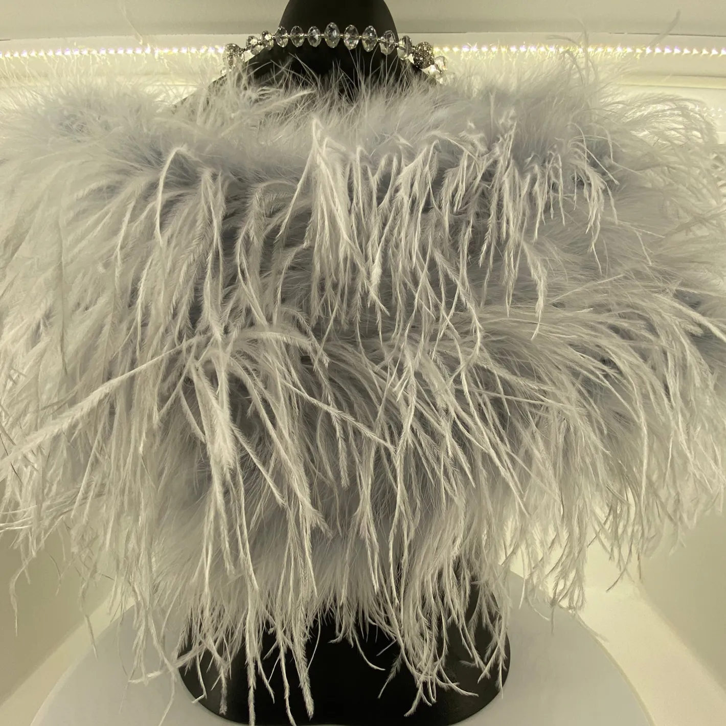 Pizazz Boutique Ostrich Feather Shrug | Light Grey | FI2 New