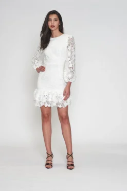 Romance Paris Puff Sleeve Dress - White - ROM43 Best