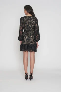 Romance Paris Puff Sleeve Dress - Black/Nude - ROM43 Hot