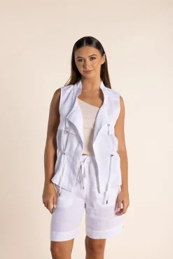 Two-T's Petra Linen Vest - White - TT20