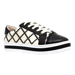 Alfie & Evie Pleat Sneaker - Black/Cream - AE19 New