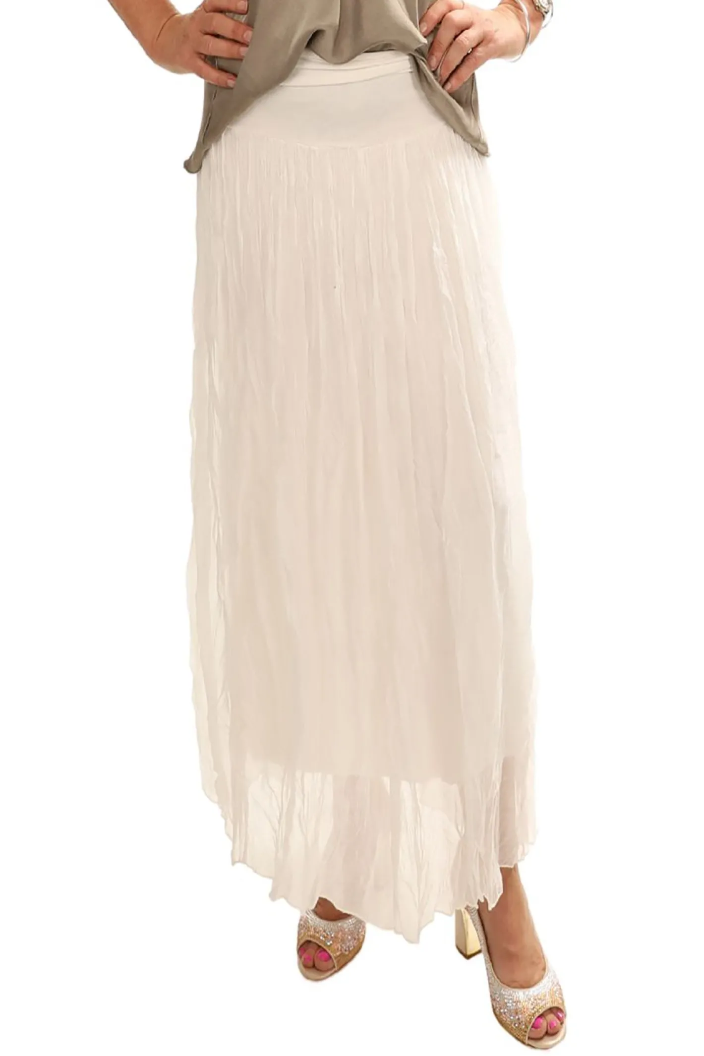 Cindy G Pleated Silk Jersey Skirt - Ivory - CG40 Sale