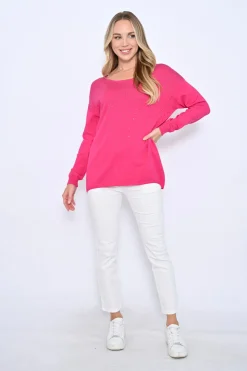 Cali & Co Presley Beaded Knit - Hot Pink- CC6 New