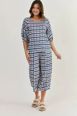 Naturals By O & J Round Neck Linen Top - Delta Blot - OJ28 Best
